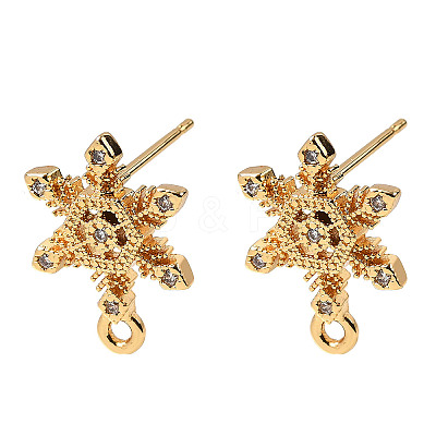 Snowflake Brass Micro Pave Cubic Zirconia Stud Earring Findings LS-KK-B152-04G-1