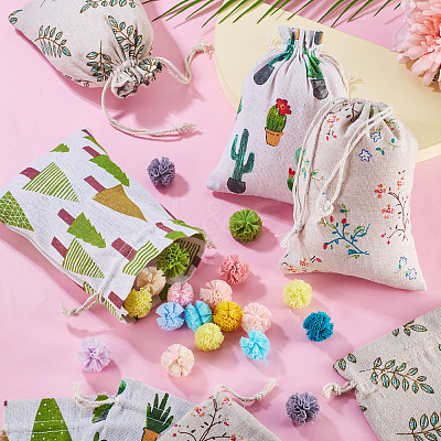 20Pcs 4 Styles Polycotton(Polyester Cotton) Packing Pouches Drawstring Bags ABAG-TA0002-09-1