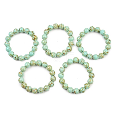 Synthetic Turquoise Beaded Stretch Bracelet BJEW-P208-08-12MM-01-1