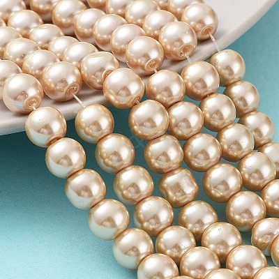 Baking Paint Pearlized Glass Pearl Round Bead Strands X-HY-Q330-8mm-42-1