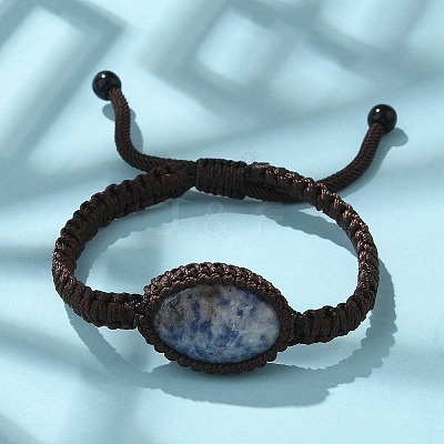 Adjustable Oval Natural Gemstone Braided Bead Bracelets BJEW-H626-02-1