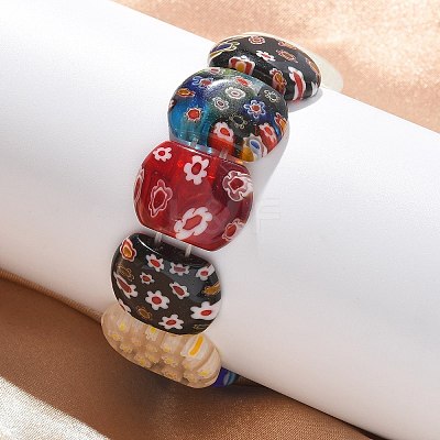 Handmade Millefiori Lampwork Beaded Stretch Bracelets for Men Women BJEW-G738-01B-15-1