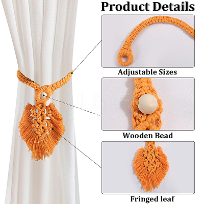 2Pcs Handmade Macrame Leaf Curtain Tiebacks AJEW-CN0003-65D-1