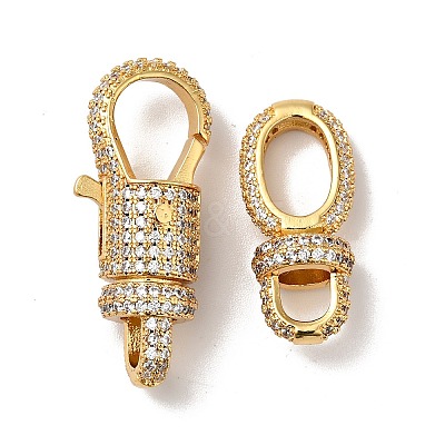 Brass Micro Pave Clear Cubic Zirconia Interlocking Clasps KK-J301-01G-1