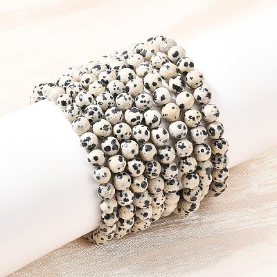 Natural Dalmatian Jasper Jasper Round Beaded Bracelets X-BJEW-G073-16-1