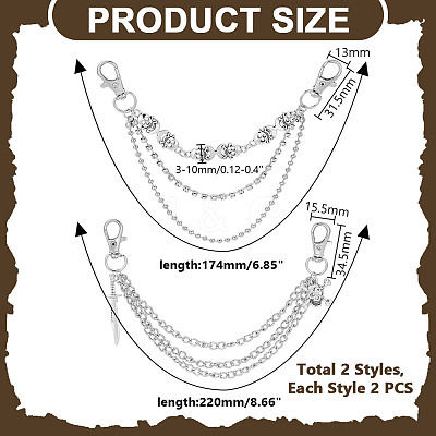 4Pcs 2 Styles Alloy Shoe Chains AJEW-HY0002-34-1