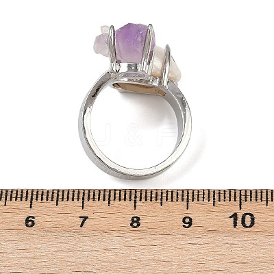 Nuggets Natural Amethyst & Pearl Open Cuff Rings RJEW-K286-13P-1