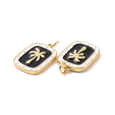 Rectangle with Coconut Tree Pattern Brass Enamel Pendants KK-G435-21G-1