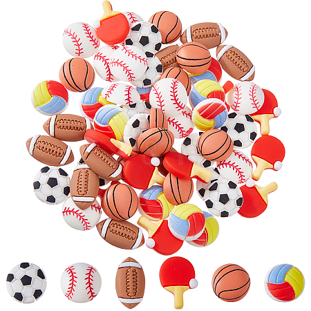 60Pcs 6 Styles Sport Opaque Resin Cabochons CRES-DC0001-10-1