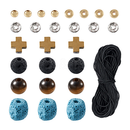 Crafans DIY Men's Gemstone Bracelet with Cross Making Kits DIY-CF0001-21-1