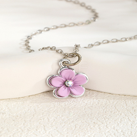 201 Stainless Steel Acrylic Flower Pendant Cable Chain Necklaces for Women WGBABBD-03-1
