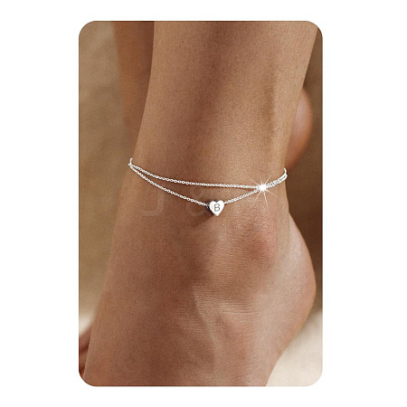 201 Stainless Steel Heart with Initial Charm Double Layer Anklets for Women FS-WG0EC0A-02-1