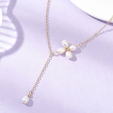 Flower Natural Cultured Freshwater Pearl Pendant Necklaces NJEW-TA00223-1