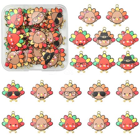 36Pcs 18 Styles Cute Printed Alloy Pendants ENAM-SZ0004-27-1