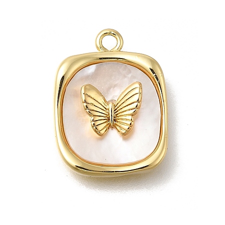 Brass Pave Natural White Shell Pendants LS-KK-U061-07G-1