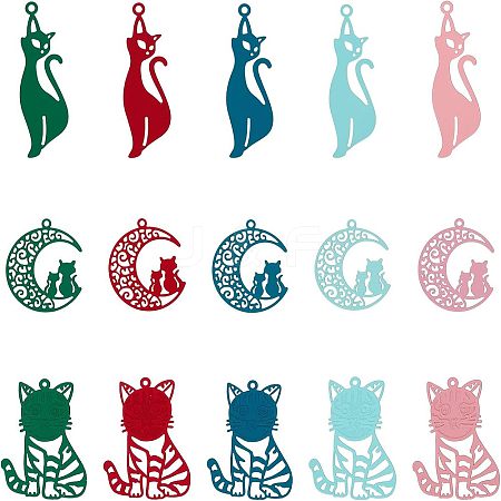 CHGCRAFT 60Pcs 15 Style 430 Stainless Steel Kitten Pendants FIND-CA0005-11-1