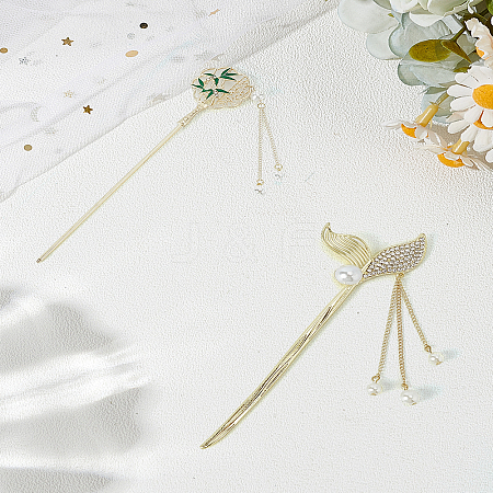 2Pcs 2 Styles Alloy Enamel Hair Sticks OHAR-LP0004-10-1