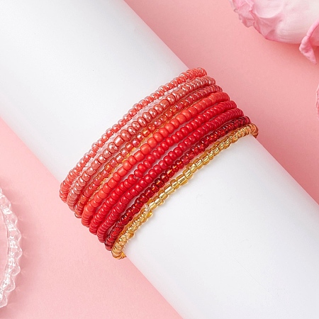 8Pcs Glass Seed Beads Stretch Bracelets for Women BJEW-MZ00268-1