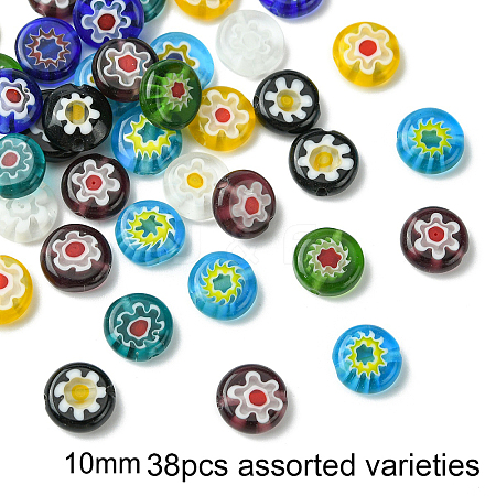 1 Strand Flat Round Handmade Millefiori Glass Beads Strands LK-YW0001-10A-1