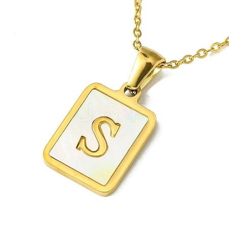 Ion Plating(IP) Rectangle with Initial Letter 304 Stainless Steel Pendant Necklace NJEW-R265-04G-S-1
