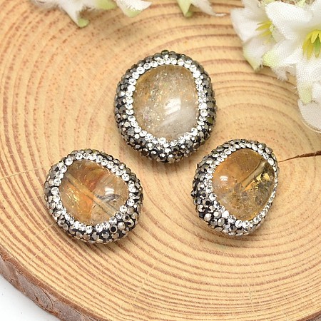 Flat Round Natural Citrine Beads G-L277-07-1