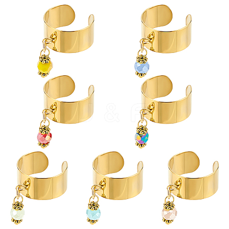 7Pcs 304 Stainless Steel Open Cuff Finger Rings RJEW-UN00027-1