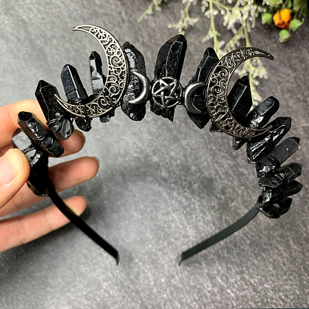 Black Dyed Natural Quartzl Hair Bands PW-WG31D14-02-1