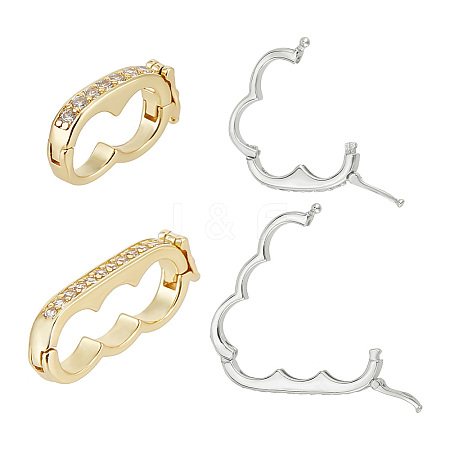 Olycraft 4Pcs 4 Styles Rack Plating Brass Micro Pave Clear Cubic Zirconia Twister Clasps KK-OC0001-48-1