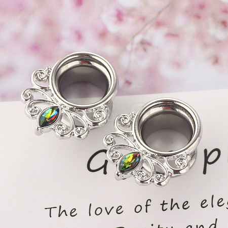 316L Surgical Stainless Steel Colorful Rhinestone Horse Eye Ear Plugs Gauges WG2285B-08-1