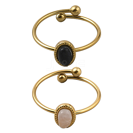 2Pcs 2 Colors Stainless Steel with Synthesis Gemstone Adjustable Cuff Rings RJEW-GO0001-37C-1