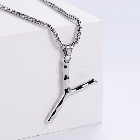 3Pcs Stainless Steel Textured Letter Pendant Box Chain Necklaces LW4134-51-1