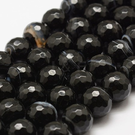 Faceted Natural Black Agate Beads Strands G-F447-6mm-H05-1