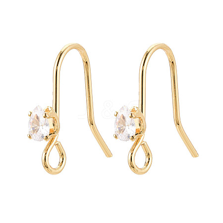Brass Pave Clear Cubic Zirconia Earring Hooks KK-T077-17G-04-1