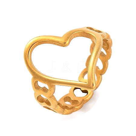 Ion Plating(IP) 304 Stainless Steel Hollow Heart Open Cuff Finger Rings for Women RJEW-S414-15B-G-1