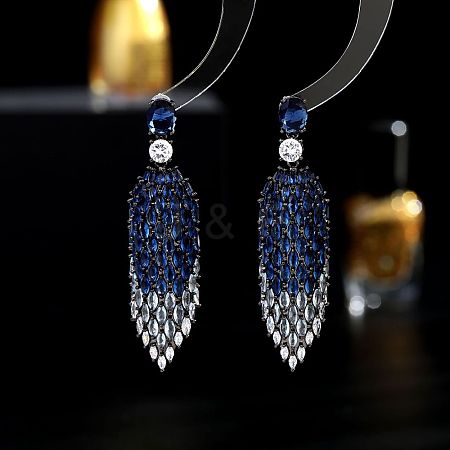 Teardrop Brass Micro Pave Cubic Zirconia Dangle Stud Earrings FS-WGA1B1E-01-1