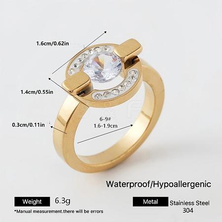 303 Stainless Steel Micro Pave Cubic Zirconia Finger Rings for Women UQ1288-4-1