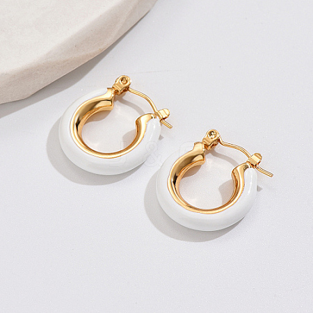 Real 18K Gold Plated 304 Stainless Steel Hoop Earrings LR9688-3-1