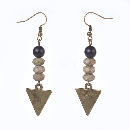 Natural Unakite and Sandalwood Beads Dangle Earrings EJEW-JE02802-02-1