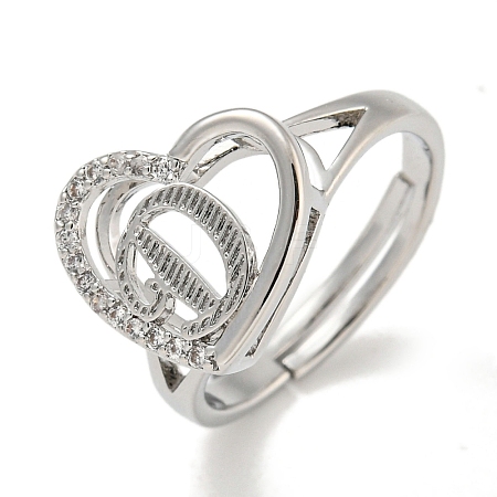 Heart with Letter Rack Plating Brass Micro Pave Cubic Zirconia Adjustable Rings for Women RJEW-I105-06P-D-1