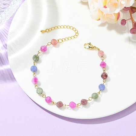 Natural Multicolor Tourmaline Beaded Link Chain Bracelets for Women BJEW-JB13742-1