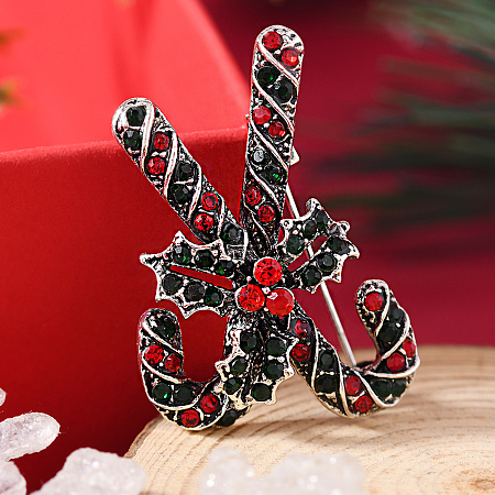 Christmas Theme Golden Alloy Rhinestone Brooch Pin LS-LK2414-3-1