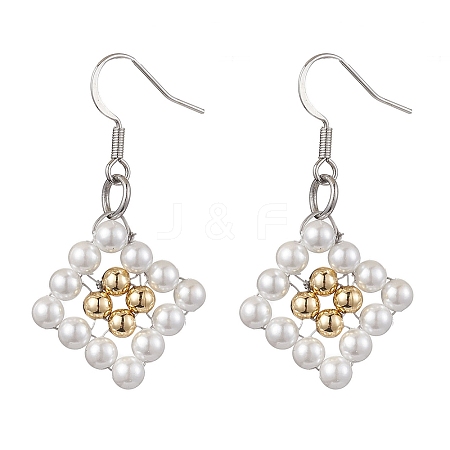 Rhombus Shell Pearl & Brass Dangle Earrings EJEW-JE05775-1