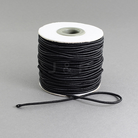  Jewelry Beads Findings Round Elastic Cord, with Nylon Outside and Rubber Inside, Black, 2mm; 40m/roll