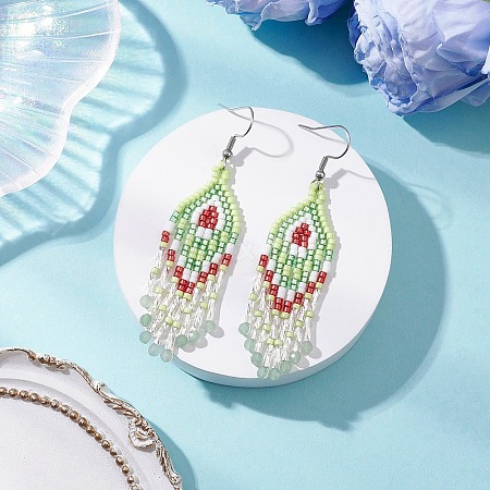 Natural Green Aventurine Rhombus Dangle Earrings EJEW-MZ00567-04-1