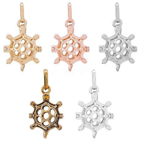 HOBBIEASY 5Pcs 5 Colors Brass Bead Cage Pendants KK-HY0001-57-1