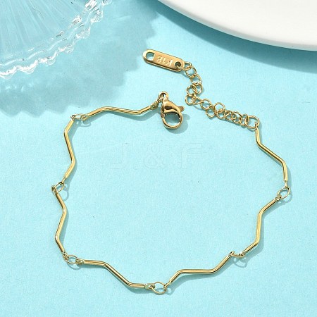 Twisted 304 Stainless Steel Bar Link Chains Bracelets for Women BJEW-D456-04G-1