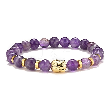 Natural Amethyst & Alloy Buddha Head Beaded Strech Bracelets BJEW-JB09420-01-1