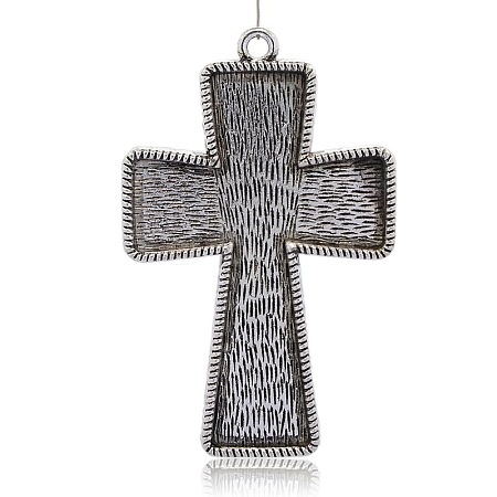 Tibetan Style Alloy Cross Big Pendant Cabochon Settings PALLOY-J471-08AS-1