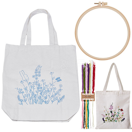 Flower Pattern DIY Canvas Women's Shoulder Bag Making Kits DIY-WH0349-356A-1