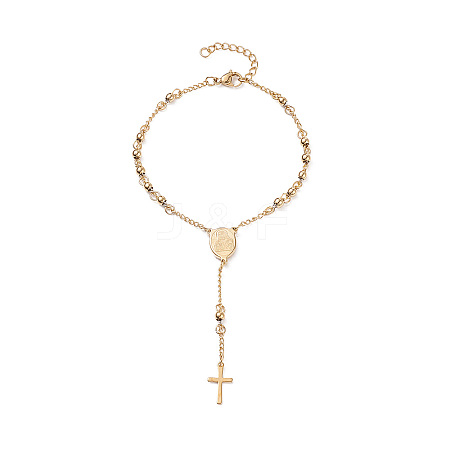 Rosary Bead Bracelets with Cross LS-BJEW-E282-02G-1